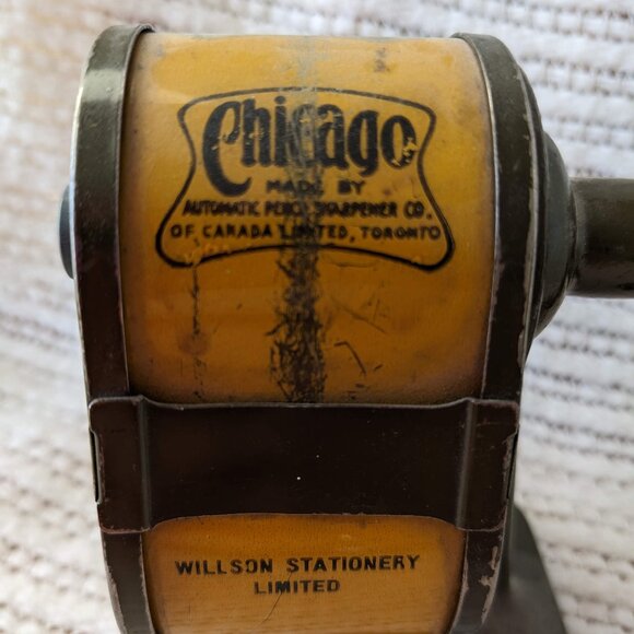 Vintage 50s Chicago Pencil Sharpener Celluloid Cover Desk Mount - Picture 7 of 7
